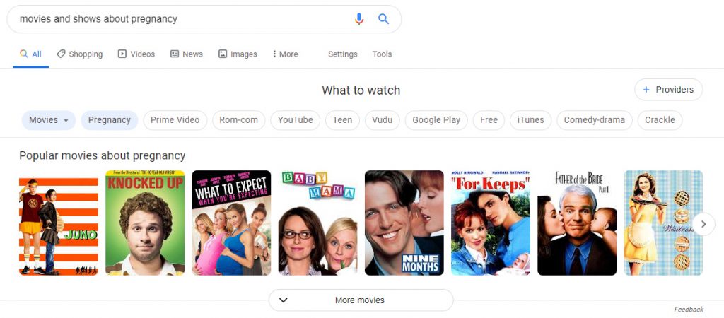 Do a Google search for "movies and shows about pregnancy" for ideas.